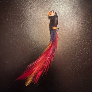 Vintage Black Enamel Parrot Brooch with Colorful Feather Tail